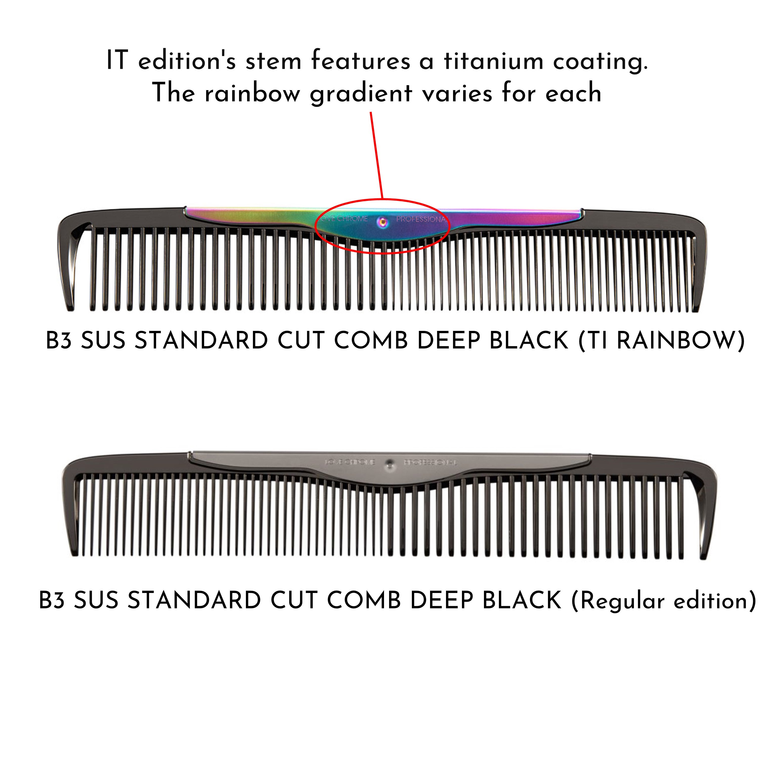 Love Chrome Professional B3 Sus Standard Cut Comb Deep Black