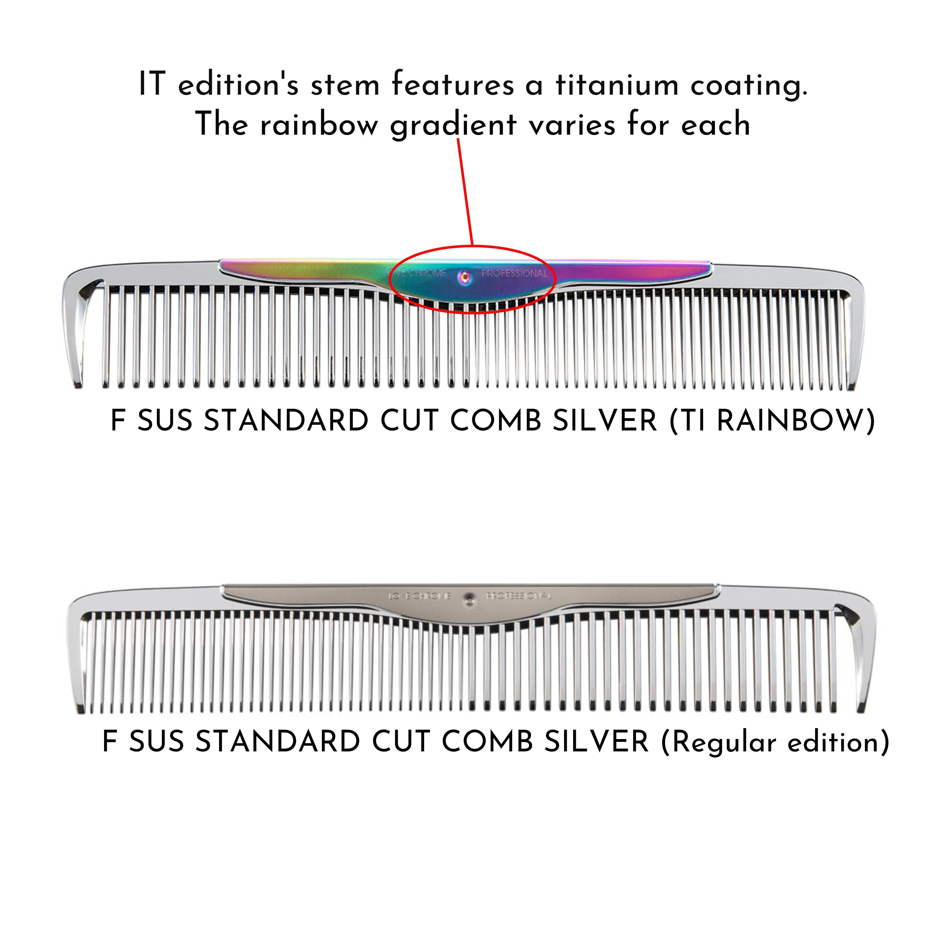 Love Chrome Professional F Sus Standard Cut Comb Silver